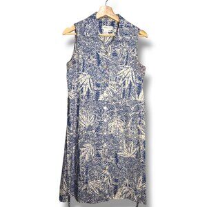 Coldwater Creek Linen Blend Button Down Dress 10P Sleeveless Blue White Vacation